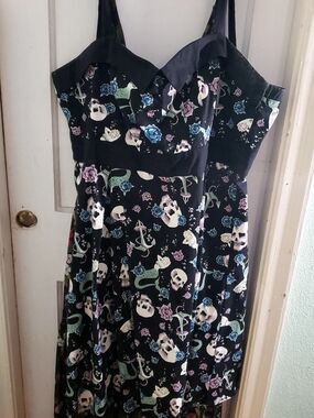 Torrid Black Skull & Mermaid Floral Print Sundress with Blue and Purple Accents